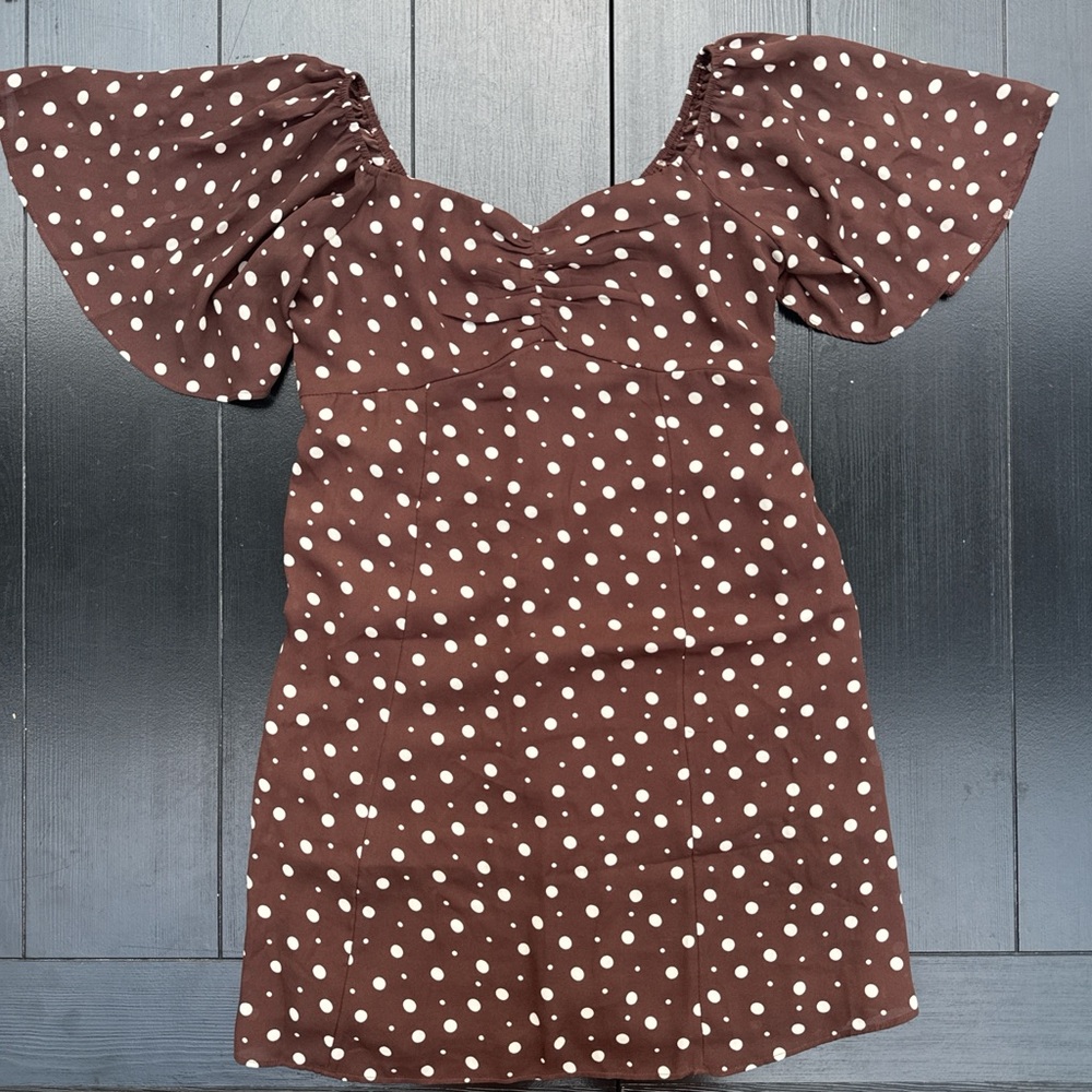 Abercrombie & Fitch Brown Midi Dress with White Polka Dots
